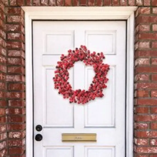 18" Vibrant Red Magic Berry Wreath with Lifelike Berries, Floral Home by Artificial Flowers {2}