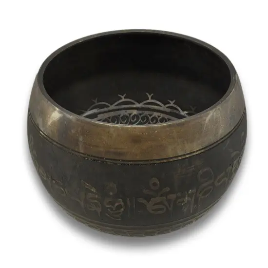Antiqued Brass Tibetan Meditation Singing Bowl With Wooden Mallet {3}
