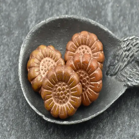 *12* 13mm Copper Washed Ochre Orange Sunflower Coin Beads {4}