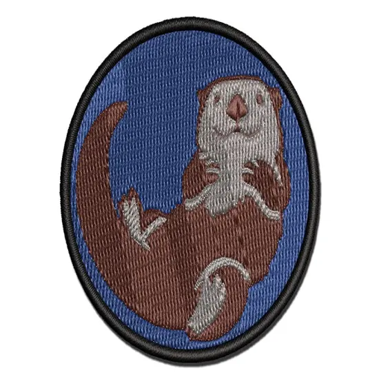 Floating Sea Otter Multi-Color Embroidered Iron-On or Hook & Loop Patch Applique {1}