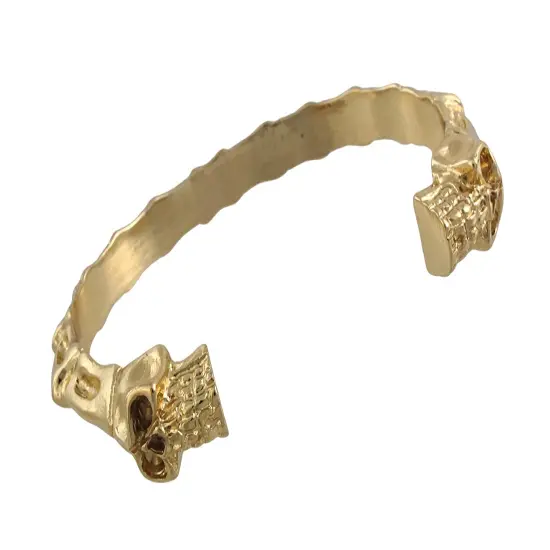 Polished Goldtone Finish Skulls and Bones Torc Bracelet Cuff {1}