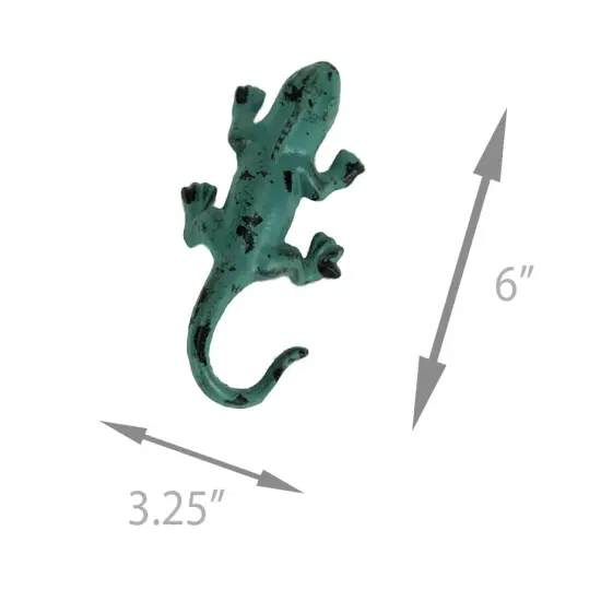 Distressed Green Metal Lizard Wall Hooks Set of 6 {6}