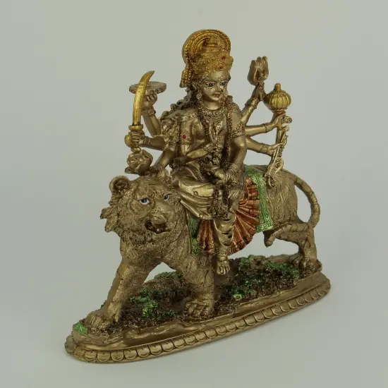 Durga Supreme Hindu Goddess Riding On Tiger Statue {3}