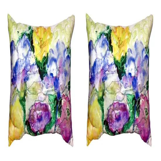 Pair of Betsy Drake Watercolor Garden No Cord Pillows 16 Inch X 20 Inch {1}