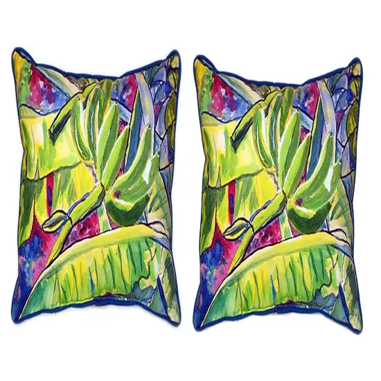 Pair of Betsy Drake Bananas Large Indoor/Outdoor Pillows 16x20 {1}