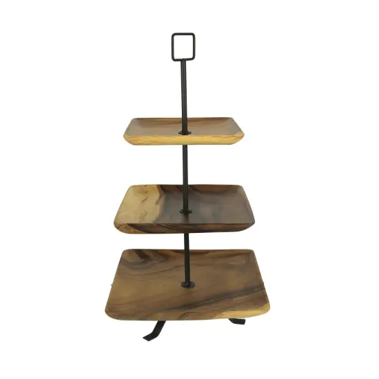 Polished Wood 3 Tier Square Shaped Serving Tray {4}