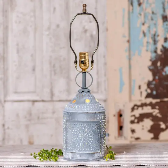 Irvins Country Tinware Paul Revere Lamp Base in Weathered Zinc Grey {3}