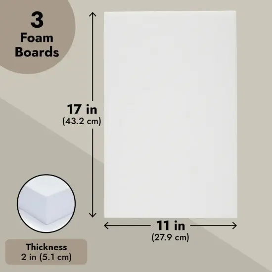 3 Pack Polystyrene Foam Blocks for Crafts Supplies, DIY Projects (17x11x2 In) {3}