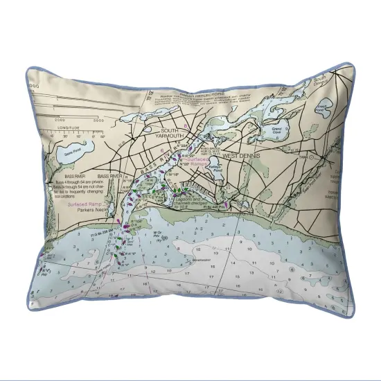 Bass River, MA Nautical Map Pillow 20x24 &ndash; Extra Large Zippered {1}