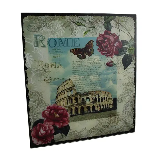 Decorative Rome Colosseum Floral Glass Wall Hanging {1}
