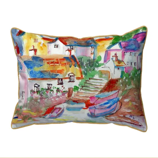 Betsy Drake Boats At Steps Extra Large 20 X 24 Indoor / Outdoor Pillow {1}