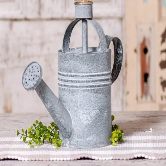 Irvins Country Tinware Watering Can Lamp Base in Weathered Zinc Grey {4}