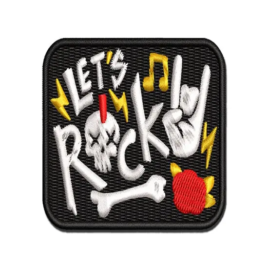 Let's Rock Roll Music Skull Hand Sign Multi-Color Embroidered Iron-On or Hook & Loop Patch Applique {1}