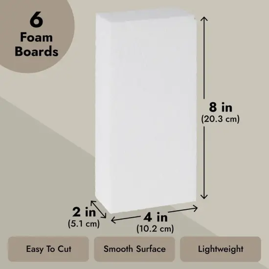6 Pack Polystyrene Foam Blocks for Crafts Supplies, DIY Projects (8 x 4 x 2 In) {4}