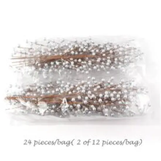 17" Silver Artificial Berry Sprays - Set of 24, Lifelike Stems - Perfect for Wreaths, Garlands, Trees - Festive Christmas Decor - 2024 Christmas Collection, Floral Home by Artificial Flowers {3}