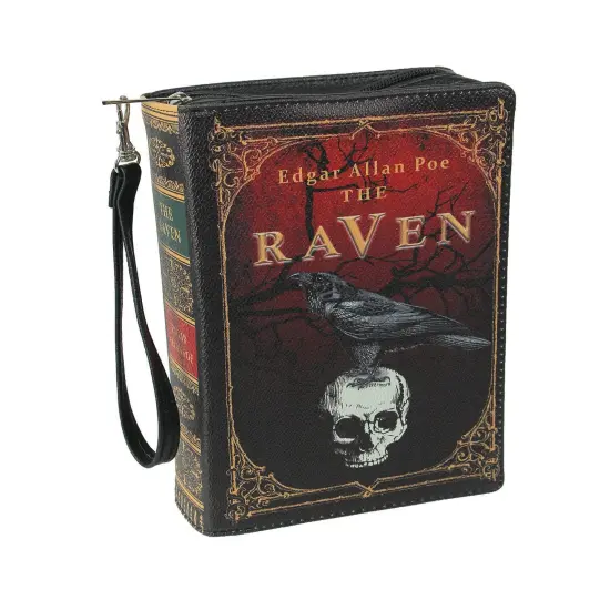 Black Vinyl The Raven Book Handbag Novelty Clutch Purse Crossbody Bag Allen Poe {1}
