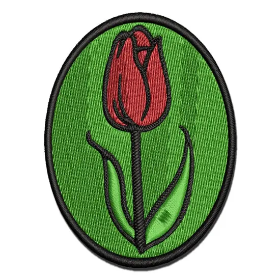 Hand Drawn Tulip Flower Doodle Multi-Color Embroidered Iron-On or Hook & Loop Patch Applique {1}