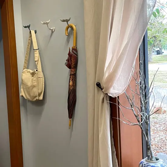 Set of 3 Cast Iron Nautical Whale Tale Wall Hooks {6}