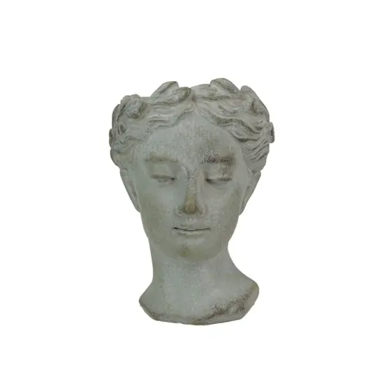 Weathered Gray Greek Lady Statue Wall Mount Cement Head Planter 6 Inches High {1}