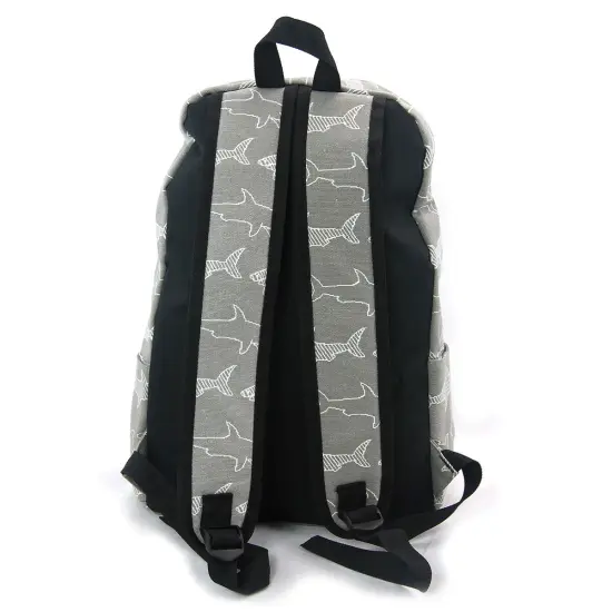 Grey and White Shark Infested Canvas Backpack {3}