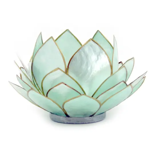 Turquoise Blue Capiz Shell Opening Lotus Flower Bulb Tealight Candle Holder {1}