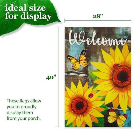 G128 House Flag Welcome Sunflowers and Butterflies | 28x40 Inch | Printed Blockout Polyester - Summer Decoration {4}