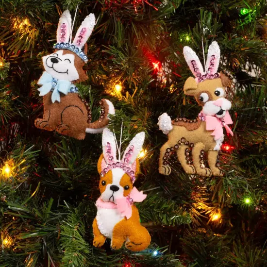 Bucilla Felt Ornaments Applique Kit Set Of 3-Bunny Puppies {3}