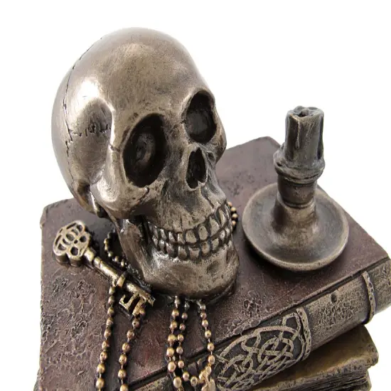 Bronze Wizard`s Study Books and Skull Trinket Stash Box {5}