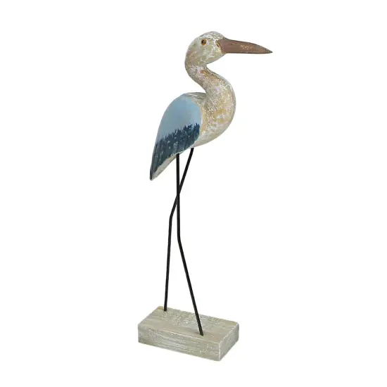 16 Inch Hand Carved Wood Blue Heron Bird Statue Home Coastal Decor Sculpture Art {3}