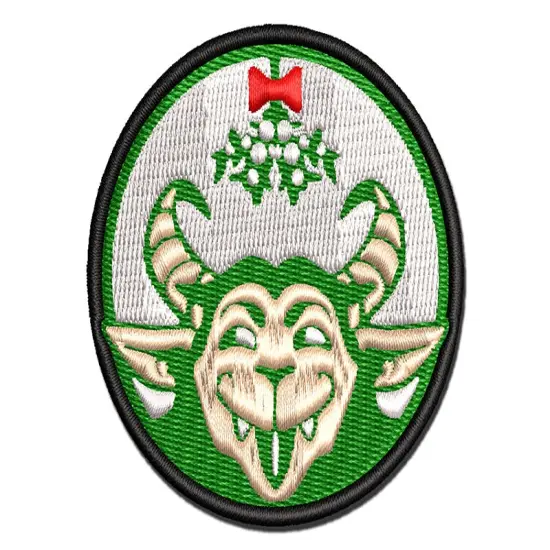 Cheeky Krampus Under Mistletoe Christmas Multi-Color Embroidered Iron-On or Hook & Loop Patch Applique {1}
