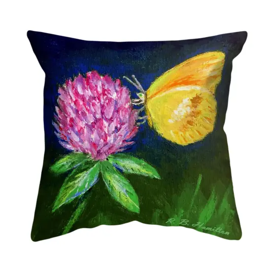 Betsy Drake Sulphur Butterfly & Clover Large Noncorded Pillow 18x18 Multicolor {1}