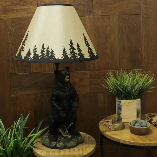 Standing Grizzly Bear Table Resin Lamp with Silhouette Forest Shade {5}