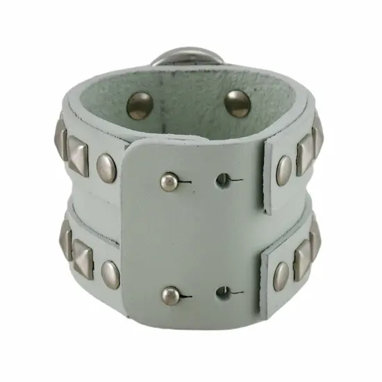 Gray Leather Double Chrome O Ring Wristband Bracelet {3}