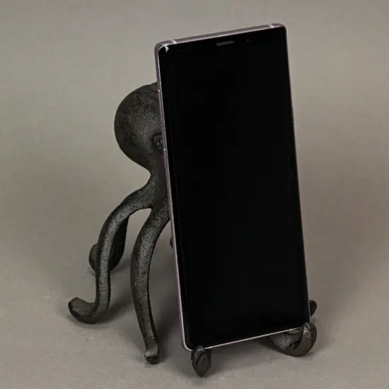 Rustic Brown Cast Iron Octopus Single Bookend / Phone Holder {7}