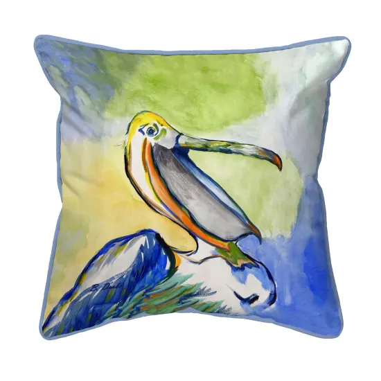 Betsy Drake Happy Pelican Large Indoor/Outdoor Pillow 18x18 Multicolor {1}