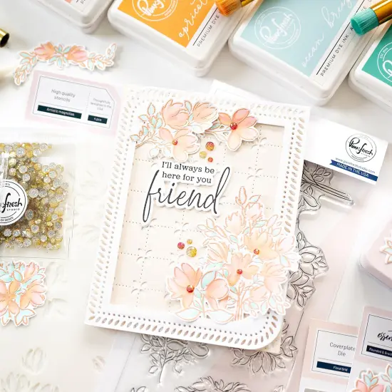 Pinkfresh Studio Stencils 4"X9" 4/Pkg-Artistic Magnolias Layering {4}