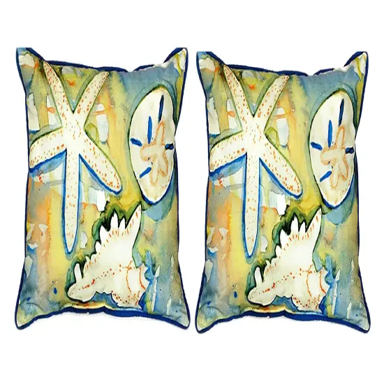 Pair of Betsy Drake Beach Treasures Large Indoor/Outdoor Pillows 16x20 {1}