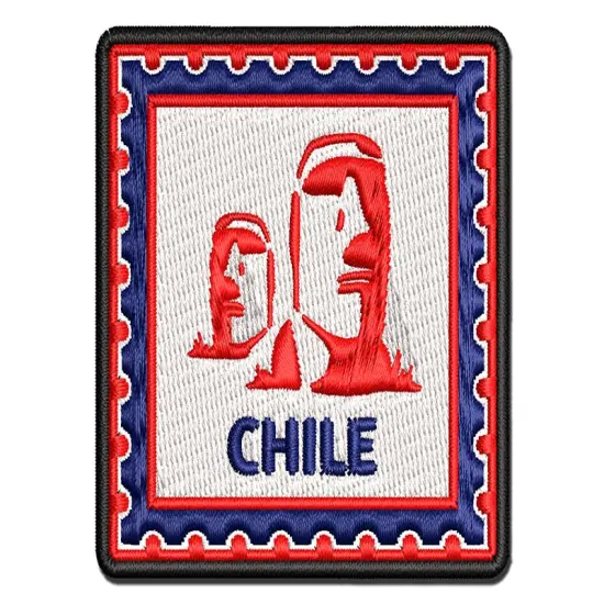 Chile Travel Easter Island Statues Multi-Color Embroidered Iron-On or Hook & Loop Patch Applique {1}