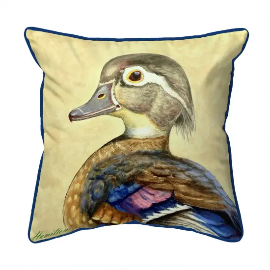 Betsy Drake Mrs. Wood Duck Large Indoor/Outdoor Pillow 18x18 Multicolor {1}