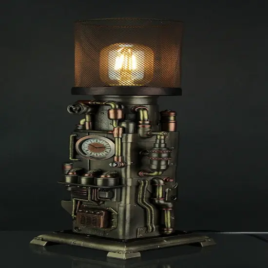 Steampunk Industrial Piping Tower Beacon Clock Mesh Table Lamp {3}