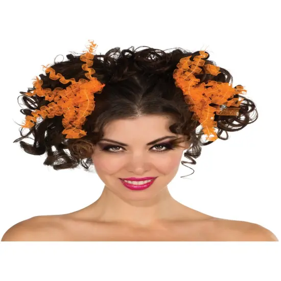 Adult Child Cute Neon Orange Curly 80s Rave Dance Party Club Hair Ties Ribbons {1}