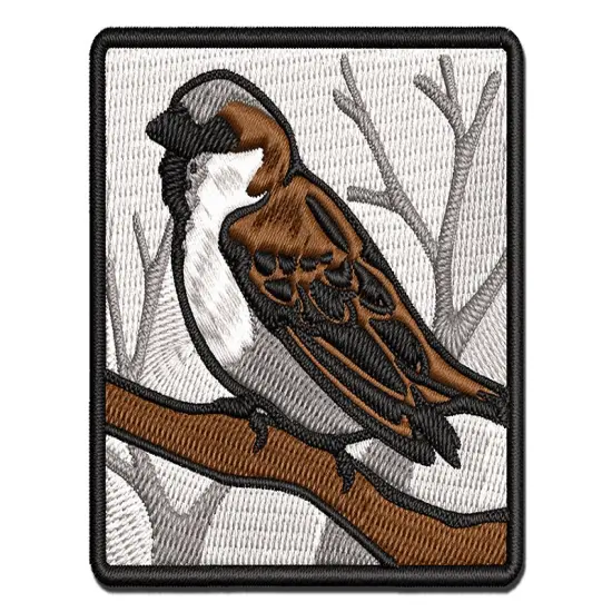 House Sparrow Bird on Branch Multi-Color Embroidered Iron-On or Hook & Loop Patch Applique {1}