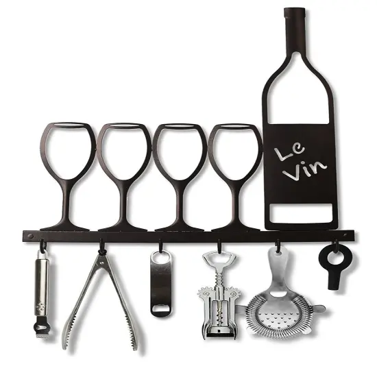 Metal Wine Glass and Bottle Wall Hook Rack {3}