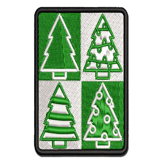 Christmas Trees Galore Pattern Multi-Color Embroidered Iron-On or Hook & Loop Patch Applique {1}