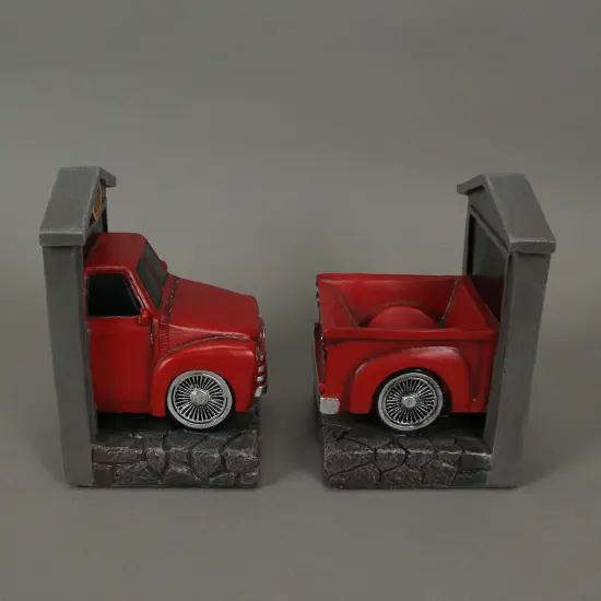 Rustic Red Vintage Pickup Truck Bookends Classic Decorative Bookshelf Decor {5}
