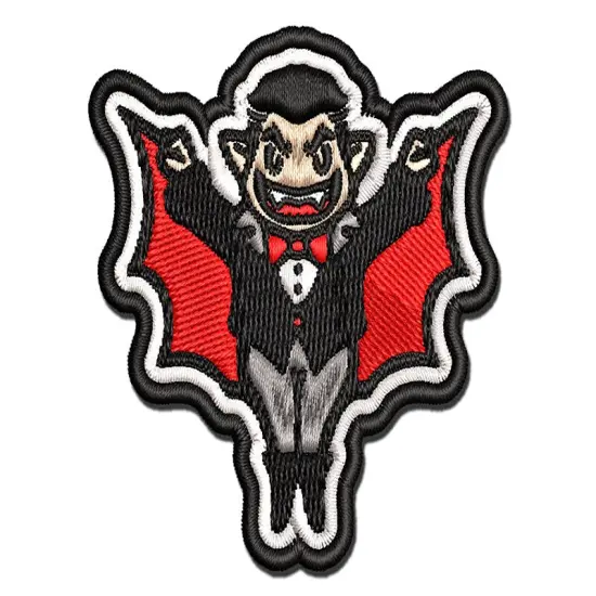 Cartoon Vampire Man Halloween Dracula Multi-Color Embroidered Iron-On or Hook & Loop Patch Applique {1}