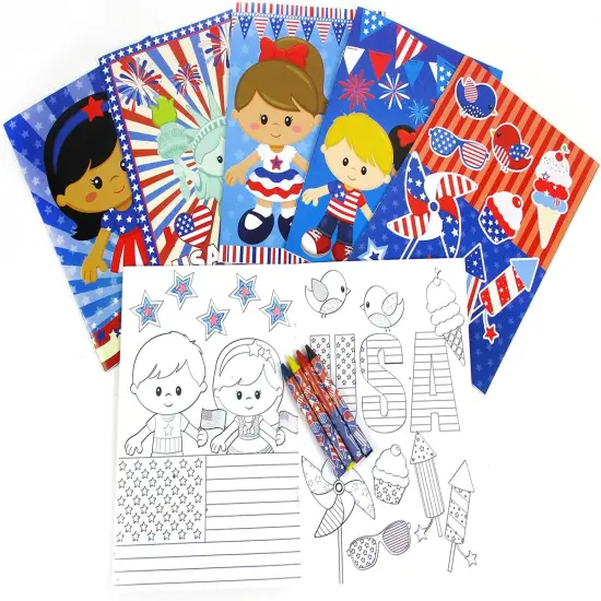 TINYMILLS Patriotic I Love USA Coloring Books Set with Crayons-Patriotic Party Favors with 12 Coloring Books and 48 Crayons, {2}