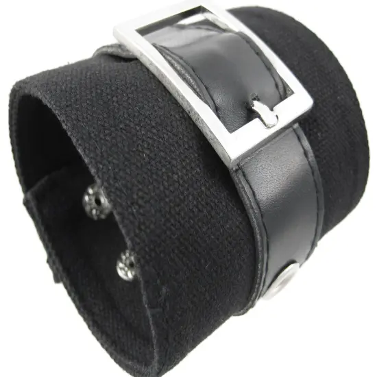 Black Canvas Wristband W/ Vinyl Strap Chrome Buckle {4}