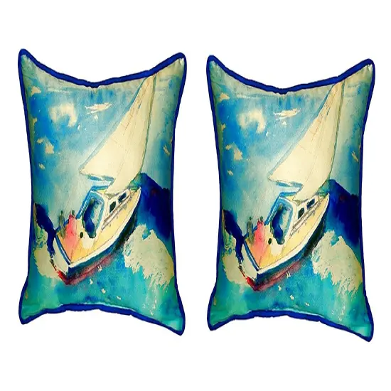 Pair of Betsy Drake Sailboat Small Outdoor/Indoor Pillows 11 Inch X 14 Inch {1}