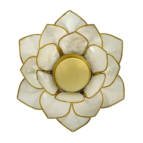 White Capiz Shell Lotus Flower Small Tealight Candle Holder Set of 3 {4}